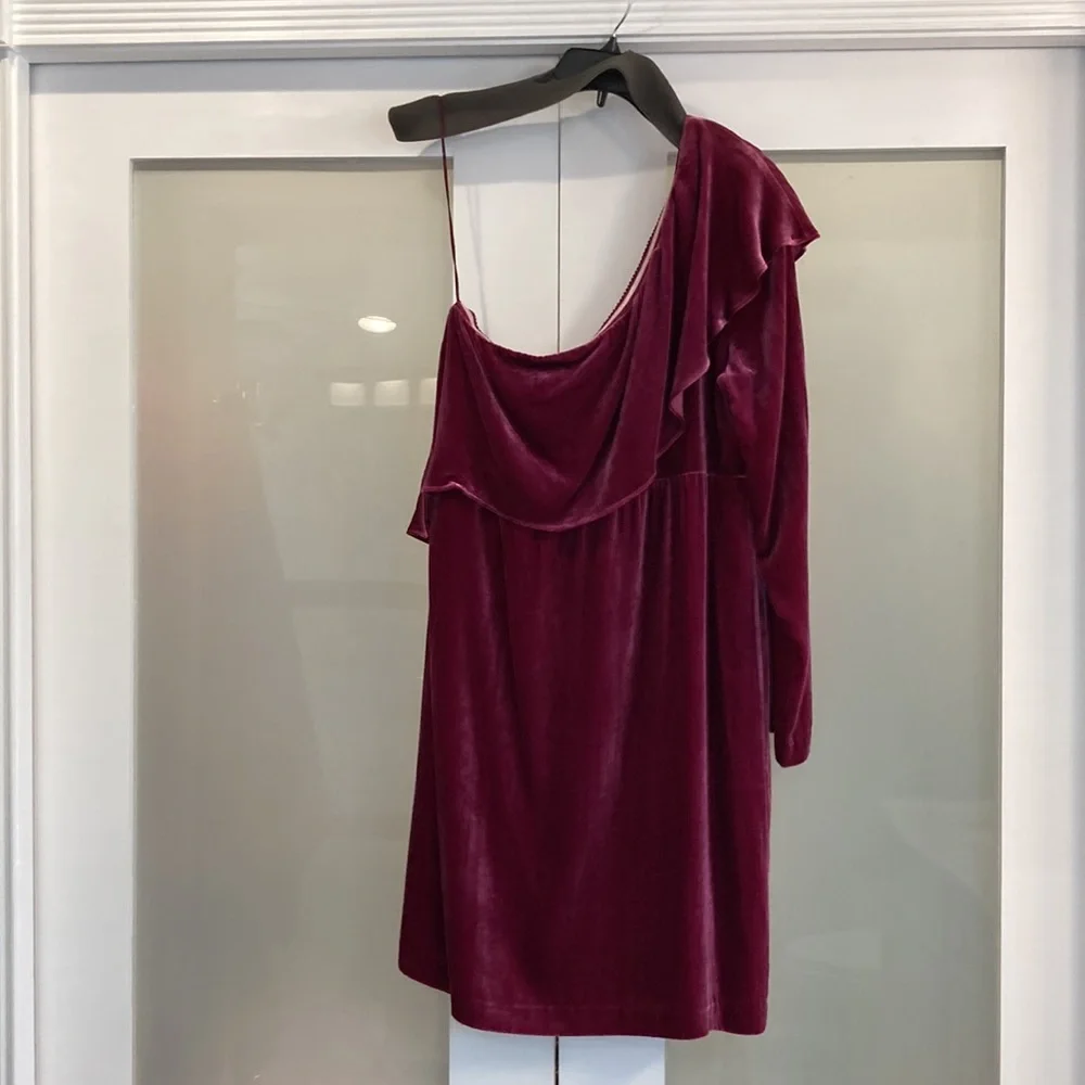 Nicole Miller Collection Silk Velvet One Shoulder Ruffle Cocktail Dress - Picture 3 of 4